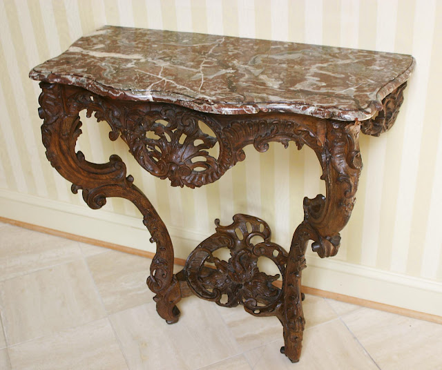 French, Rocaille period, console table. Mid-18th century.