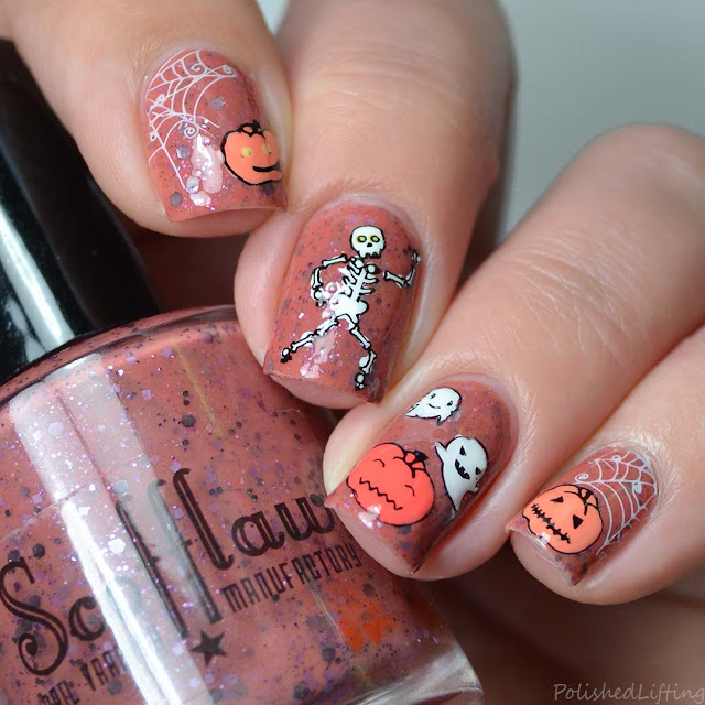 pumpkin ghost stamped nail art