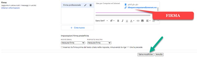 aggiunta della firma professionale in gmail