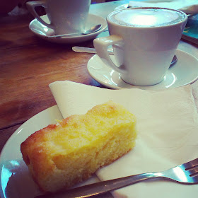 Lemon drizzle cake and hot chocolate