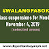 #WalangPasok: Class suspensions for Monday, November 4, 2019