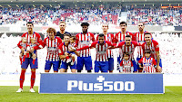 CLUB ATLÉTICO DE MADRID. Temporada 2018-19. Morata, Oblak, Thomas, Filipe Luis, Savic, Godín. Griezmann, Arias, Lemar, Koke, Saúl. CLUB ATLÉTICO DE MADRID 1 REAL VALLADOLID C. F. 0. 27/04/2019. Campeonato de Liga de 1ª División, jornada 35. Madrid, estadio Wanda-Metropolitano: 53.123 espectadores.GOLES: 1-0: 65’, Joaquín, en propia puerta.