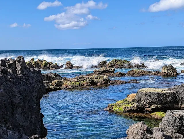 Waves crashing at Piscinas Naturais Biscoitos on Terceira Island in the Azores