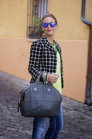 Asos Check blazer, Givenchy Nightingale, Romwe yellow blouse, Fashion and Cookies, fashion blogger