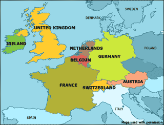 Mappa dell'Europa Occidentale Politico