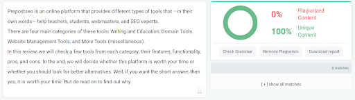 Plagiarism Checker results