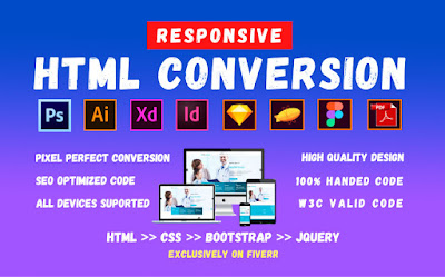 I will convert psd to html, sketch to html, xd to html responsive bootstrap