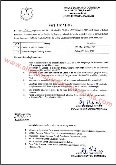 School Based Assessment class 1 to class 8