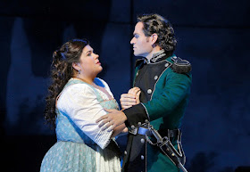 IN REVIEW: Soprano LEAH CROCETTO (left) as the titular heroine in San Francisco Opera's 2015 production of Giuseppe Verdi's LUISA MILLER, with tenor Michael Fabiano as Rodolfo [Photograph by Cory Weaver, © by San Francisco Opera]