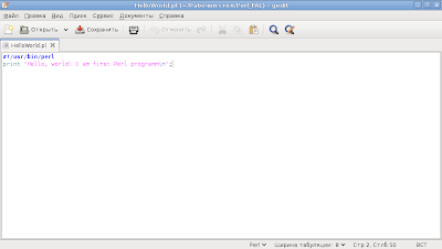 Текст программы на Perl Hello World 