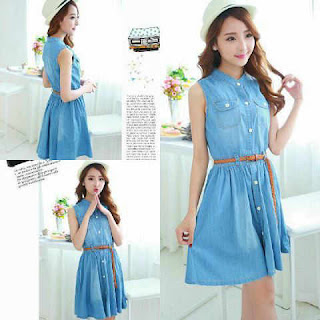 dress bahan denim kombinasi belt