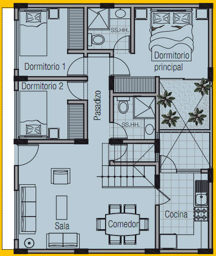 PLANO DE VIVIENDA DE 8m x 10m by planosdecasas.blogspot.com