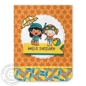 Sunny Studio Stamps: Coast Cuties Beach Themed "Hello Sunshine" Card (using Summer Splash 6x6 Paper)