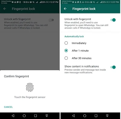 cara aktivasi fitur fingerprint di WhatsApp