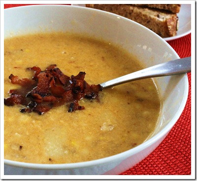 Copy of corn chowder, migliorelli farm frozen corn, chipotle, maple syrup, bacon