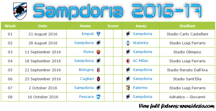 Download Jadwal UC Sampdoria 2016-2017 File JPG - Download Kalender Lengkap Pertandingan UC Sampdoria 2016-2017 File JPG - Download UC Sampdoria Schedule Full Fixture File JPG - Schedule with Score Coloumn