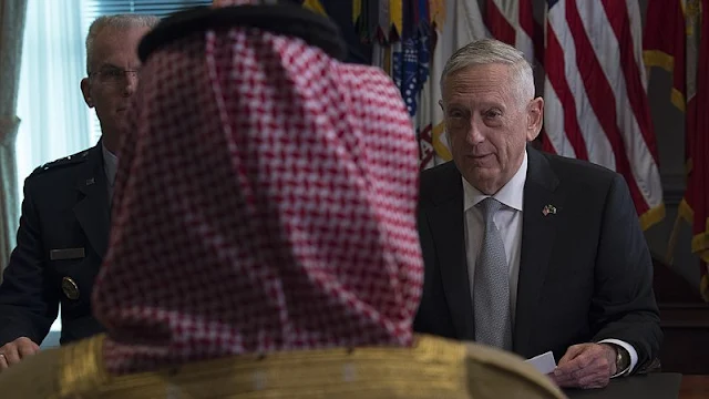 Image Attribute: Defense Secretary James N. Mattis meets with Saudi Arabia’s First Deputy Prime Minister and Minister of Defense, Crown Prince Mohammed bin Salman bin Abdulaziz at the Pentagon in Washington D.C., Mar. 22, 2018. (180322-D-SH953-0241) / Source: DoD photo by Navy Mass Communication Specialist 1st Class Kathryn E. Holm / Wikimedia Commons