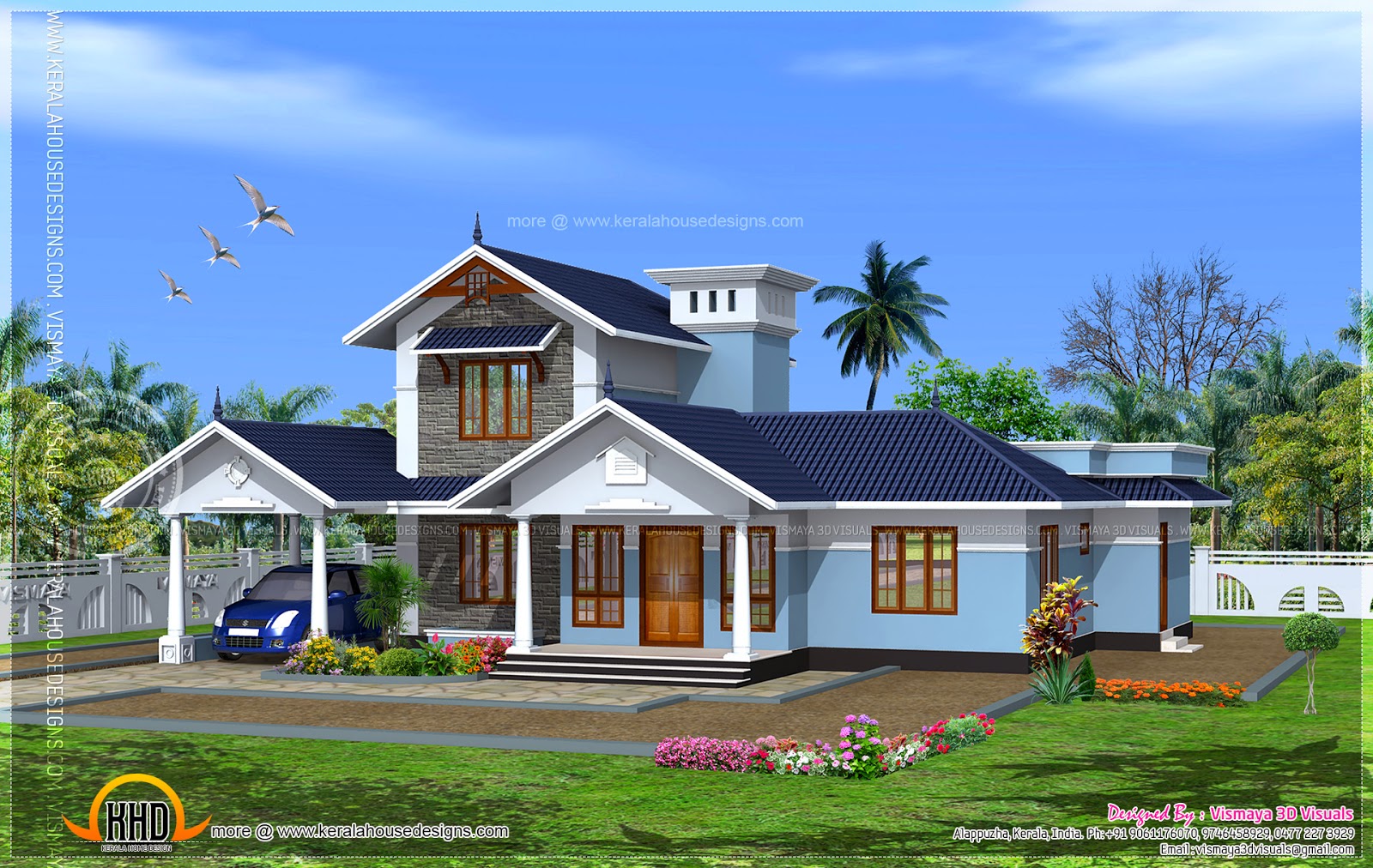Kerala model villa with open courtyard - Kerala home 