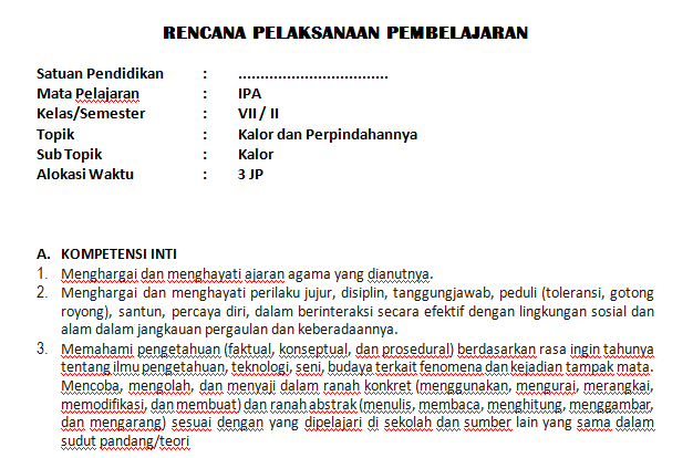 RPP K13 IPA Kelas 7 SMP Semester 1 Dan 2 Revisi Terbaru