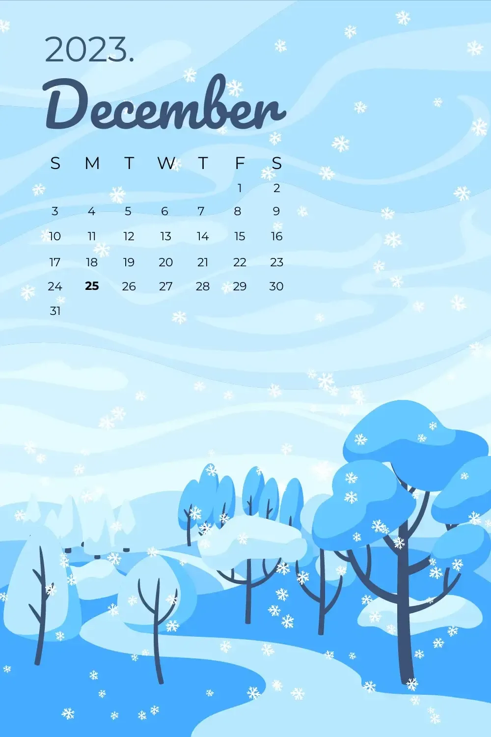 iphone 2023 calendar winter theme wallpaper