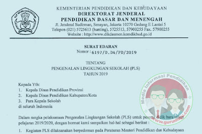 Surat Edaran Tentang Pengenalan Lingkungan Sekolah (PLS) Tahun 2019 / 2020