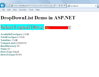 how to get logical drives and driveinfo in asp.net using C#