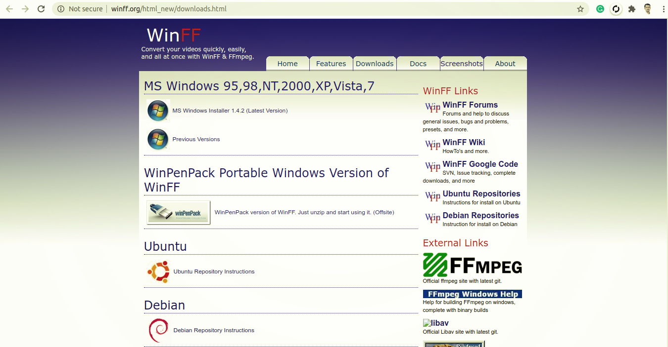 WinFF download page