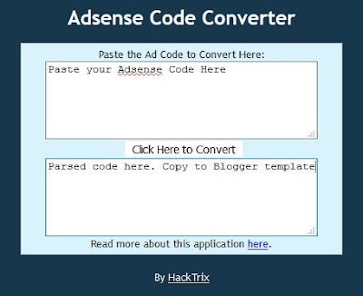 Parsing error when saving Google Adsense code in Blogger Use this tool to convert Google Adsense code