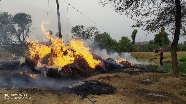 शार्ट सर्किट से लगी आग, लाखों रुपये गेहूं की फसल जल कर खाख