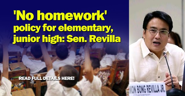 'No homework' policy for elementary, junior high: Sen. Revilla