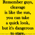 Remember guys, cleavage is like the sun, you can take a quick look, but it's dangerous to stare. 