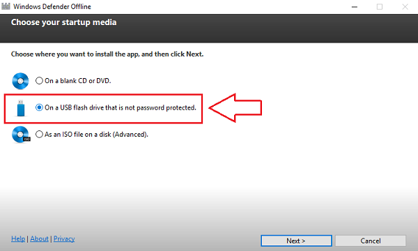 tạo một USB boot Windows Defender để quét virus