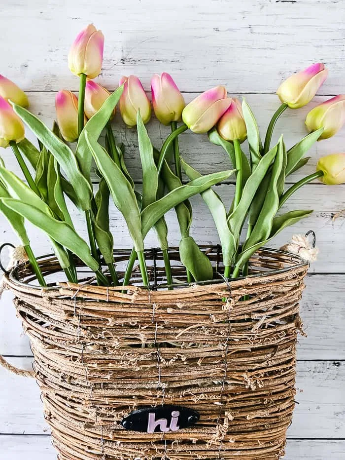 tulips arranged in basket