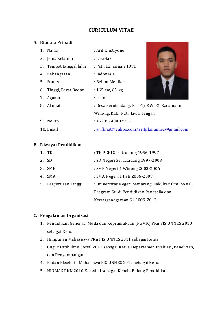  Contoh  Curriculum Vitae  Bahasa Indonesia  2013 cv  nabila