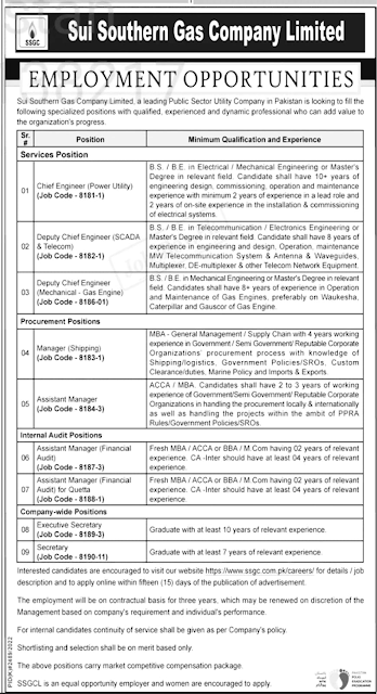 Sui Southern Gas Company SSGC March 2023 Jobs - Application Form