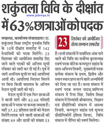63% girl students got medals in the convocation of Dr. Shakuntala Misra University Lucknow notification latest news update 2023 in hindi