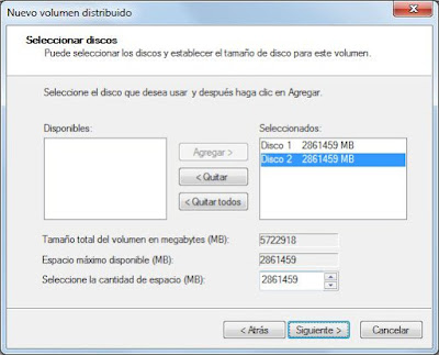 Unir dos discos duros físicos en uno con volumen distribuido en Windows 7