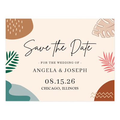  Abstract Summer Tropical Wedding Save the Date Postcard