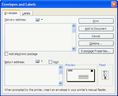 Envelopes and Labels dialog box