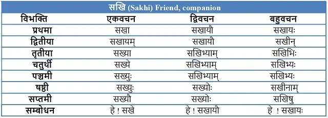 Sakhi shabd roop in Sanskrit image