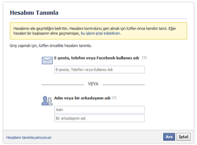 Facebook hesabınıza ait bilgileri girin