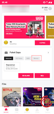 2. Kemudian di halaman depan pada menu Paket, silakan kalian klik Bonus