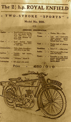 Period advertisement for Royal Enfield Model 200 Sports.