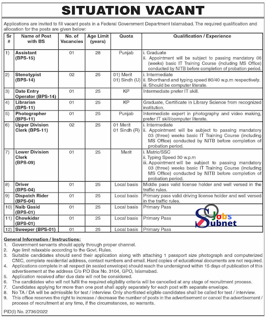New Federal Government Department Jobs November 2022 Advertisement