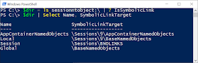 Listing SessionNtObject:\ directory in PowerShell and selecting out symbolic links with the filter "? IsSymbolicLink".