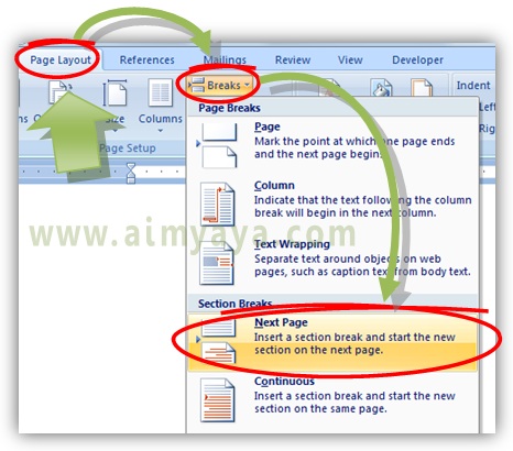  Gambar: Cara membuat section baru di microsoft word