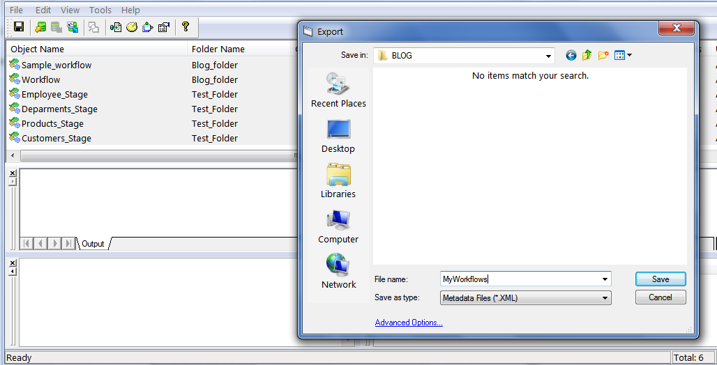 Informatica query tool for different workflows list export save