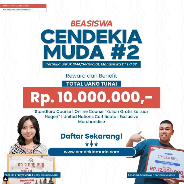 Beasiswa Cendekia Muda #2 Biaya Pendidikan Sampai Lulus