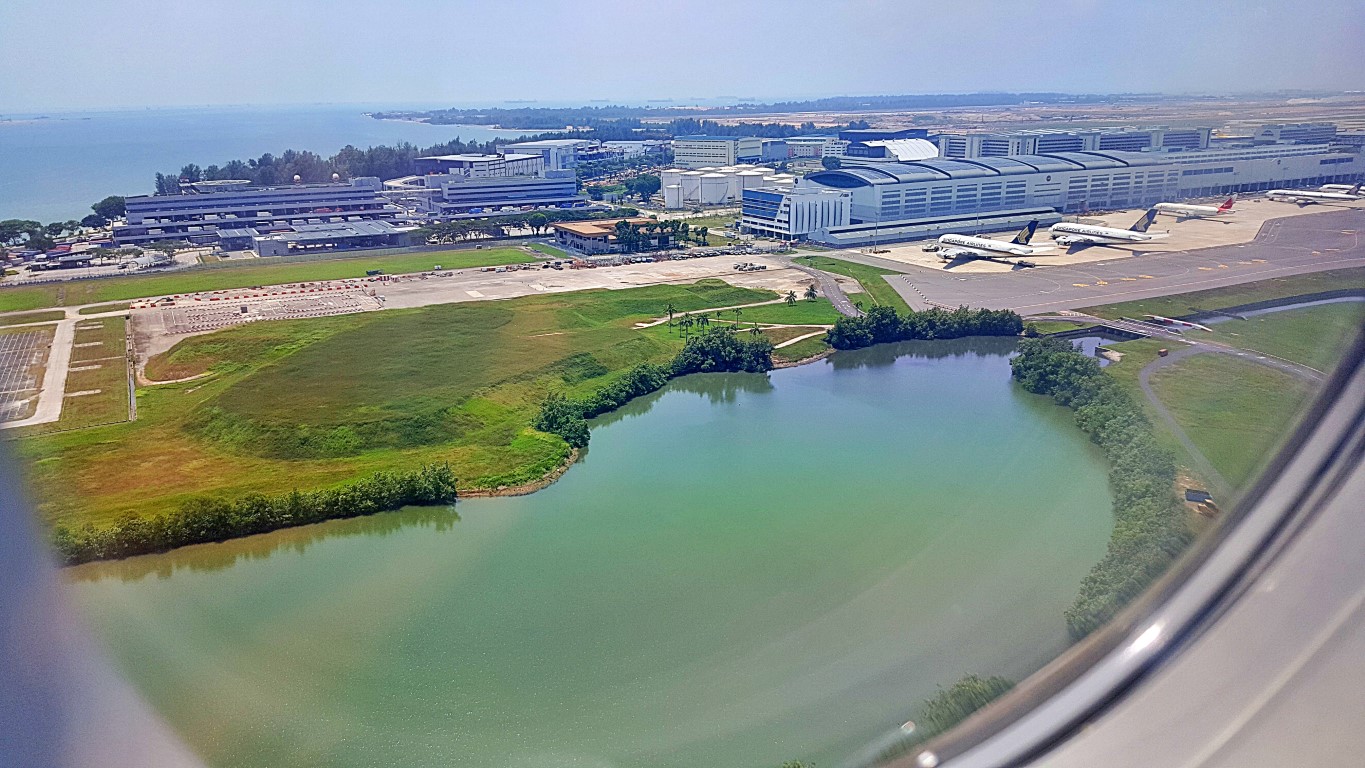 view of the runway's end while landing into singapore's changi Airport Runway 20R