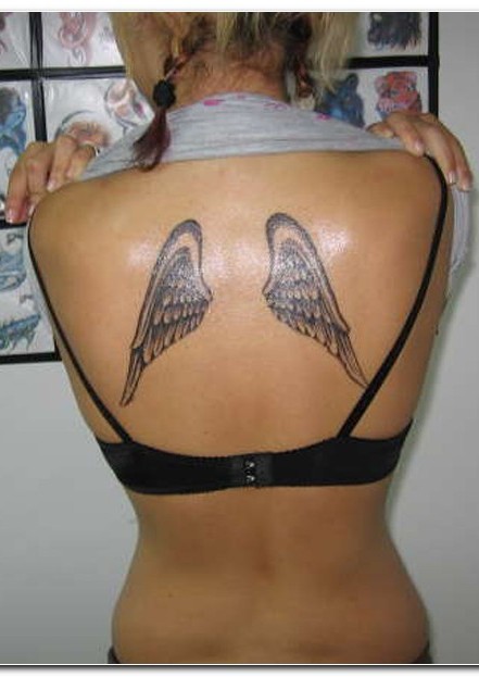 Women Back Piece With Small Angel Wings Tattoos Picture 1
